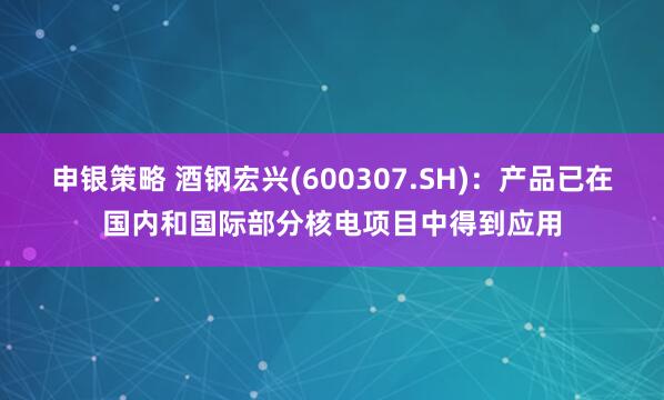 申银策略 酒钢宏兴(600307.SH)：产品已在国内和国际部分核电项目中得到应用